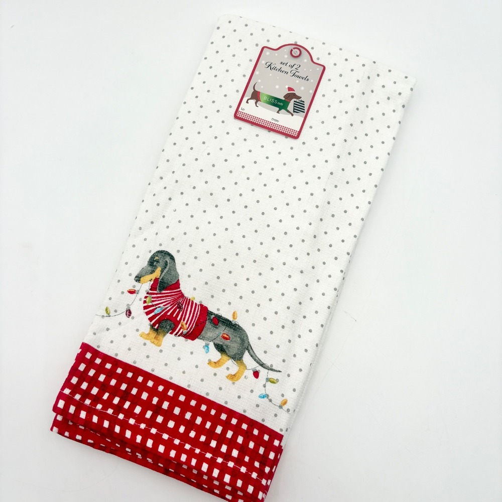 Bliss Home Set of 2 Christmas Dachshund Doxie Holiday Kitchen Towels Cotton